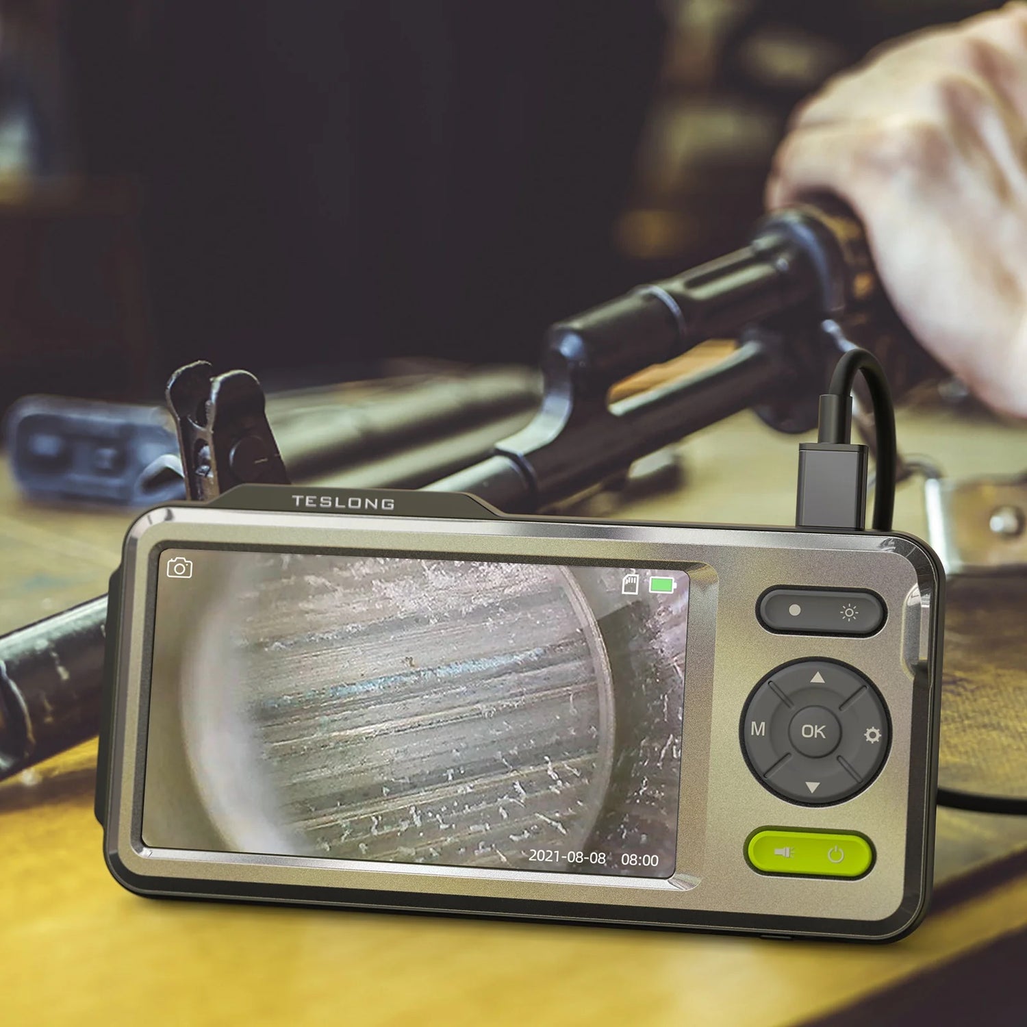 Borescope kamera med 5tums skärm,114cm Fiberoptik EN STL