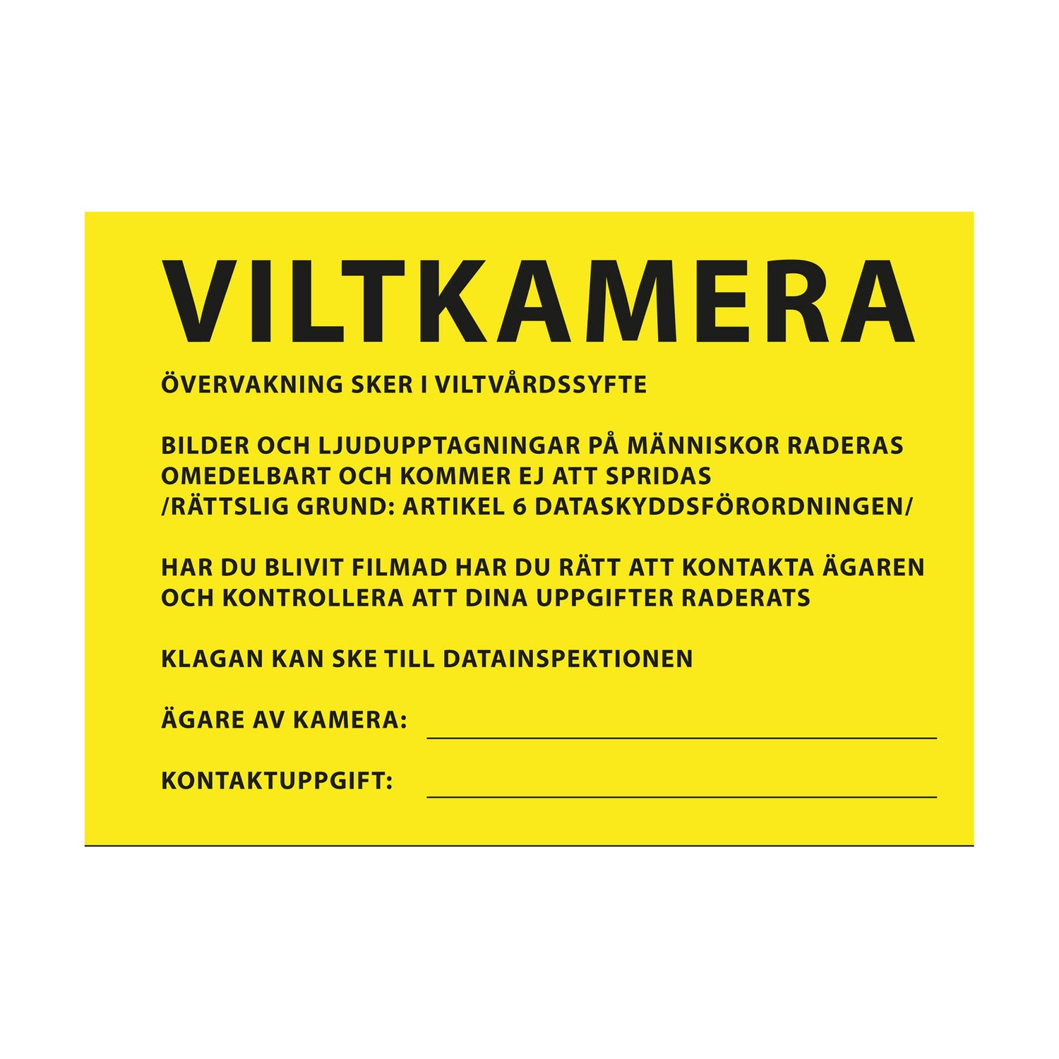 Varningsskylt-viltkamera YELLOW / EN STL