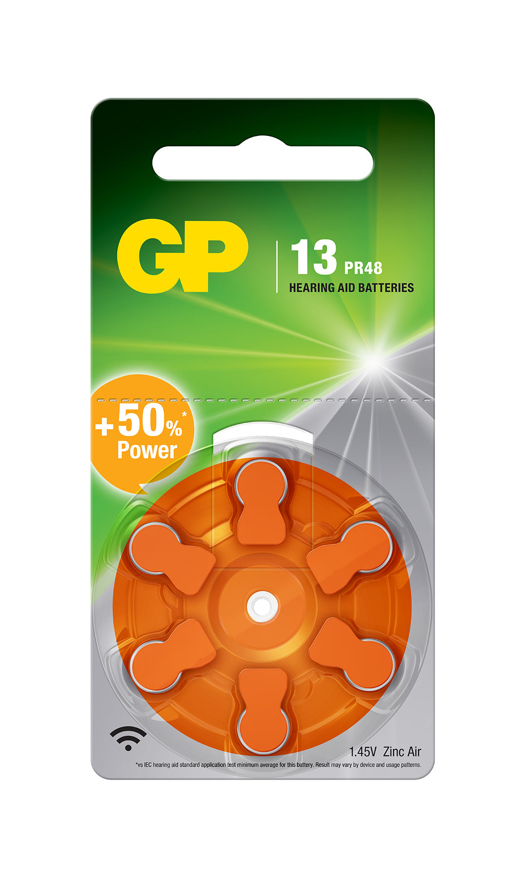 Hörapparatsbatteri ZA 13 PR48-D6, 6-pack ORANGE / EN STL