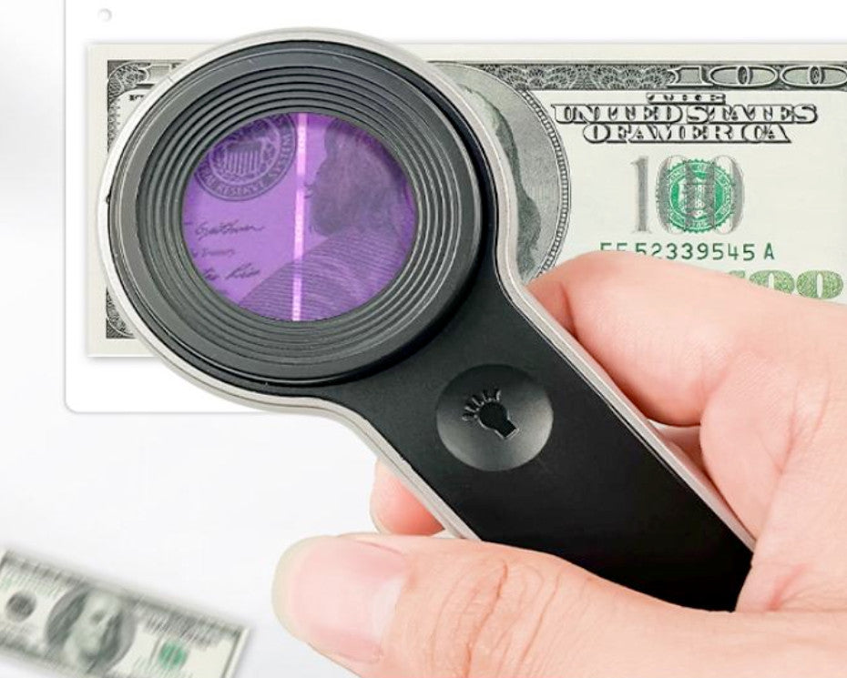 Frimärkslupp 10x med vitt och UV-ljus, Japan EN STL