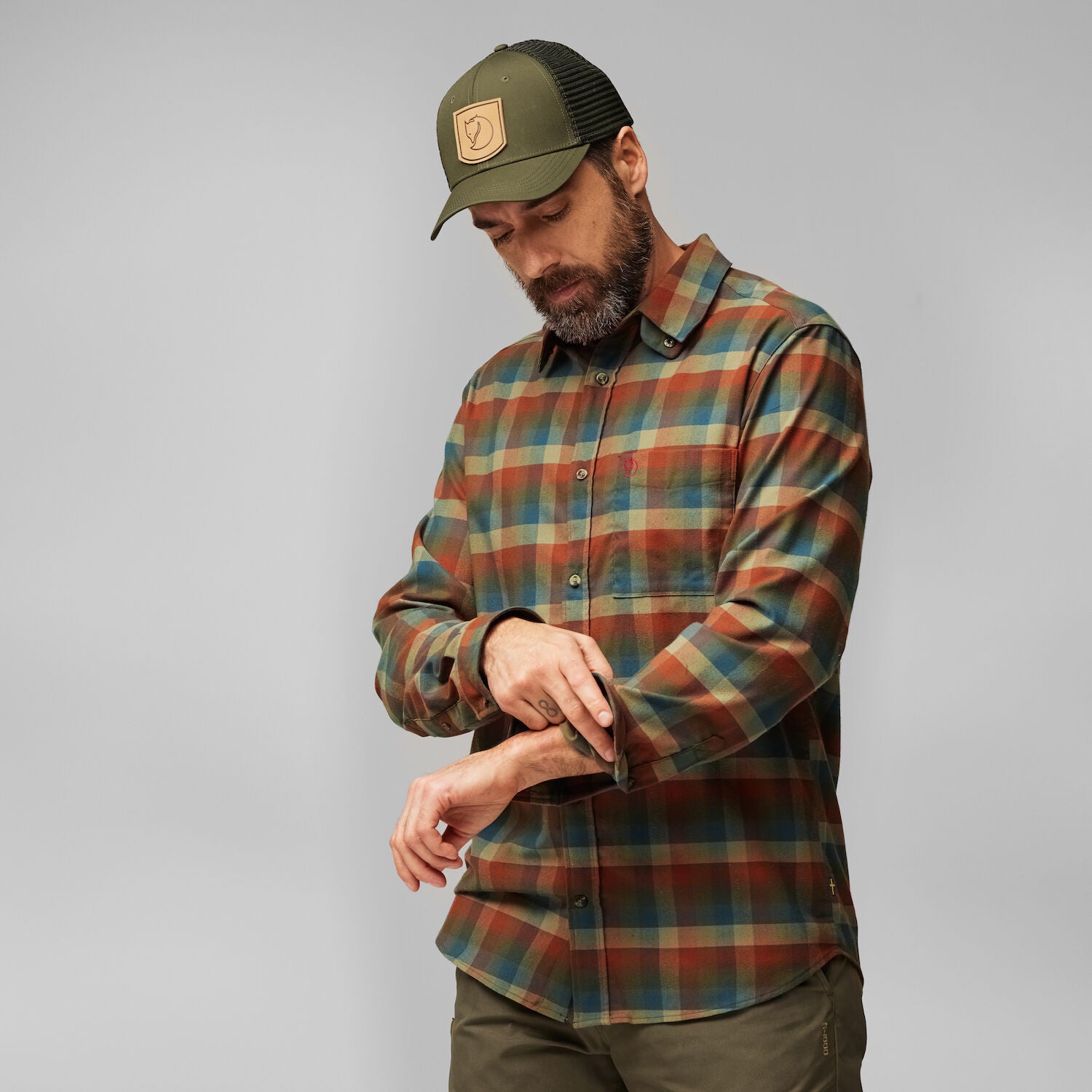 Lappland Stretch Flanellskjorta Men LAUREL GREEN-MOUNTAIN BLUE / S