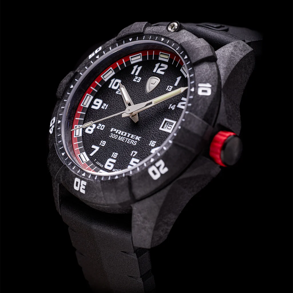 Carbon Composite Dive Series 1002 Svart Röd Med Svart Armband SVART RÖD MED SVART ARMBAND / 1 ST