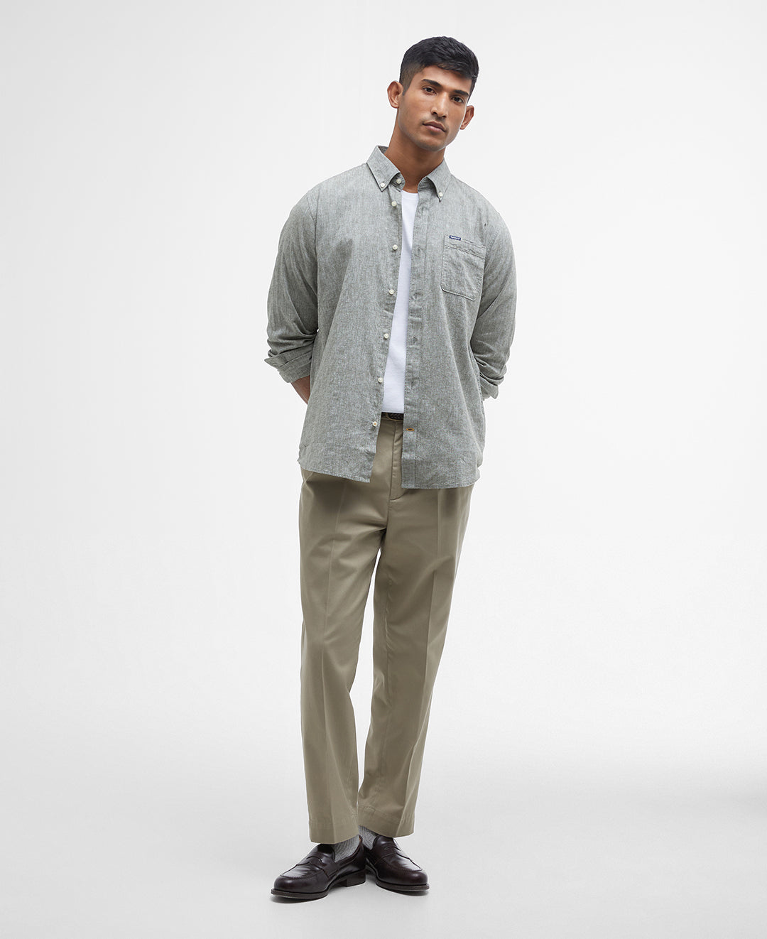 Nelson Tailored Shirt Men BLEACHED OLIVE / S