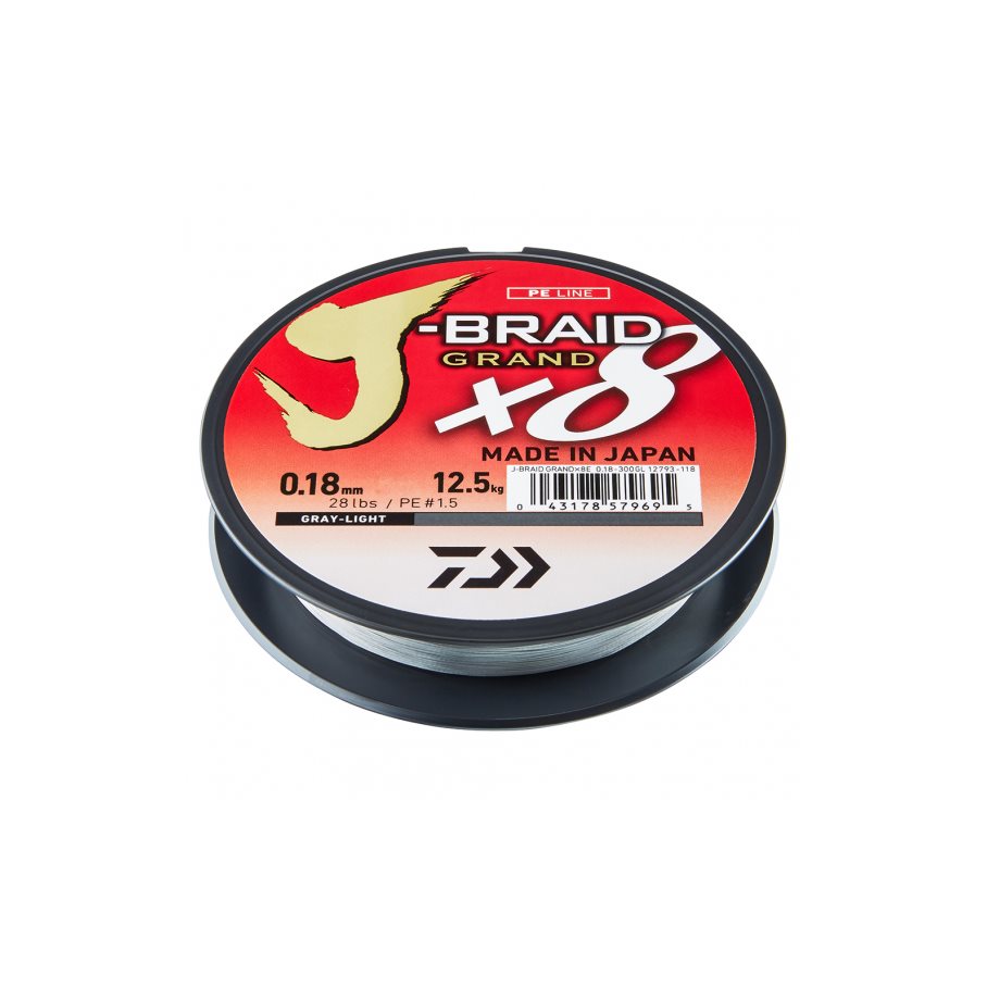 J-Braid X8 Grand 135 m Flätlina Grå GRAY-LIGHT / 0,18 MM