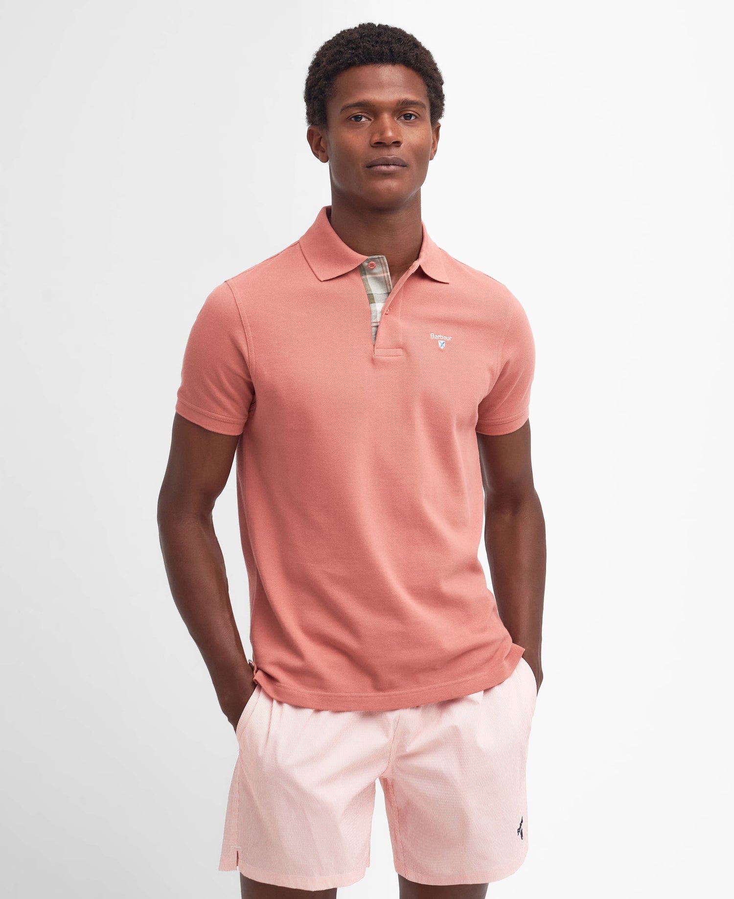 Tartan Pique Polo Men PINK CLAY / M