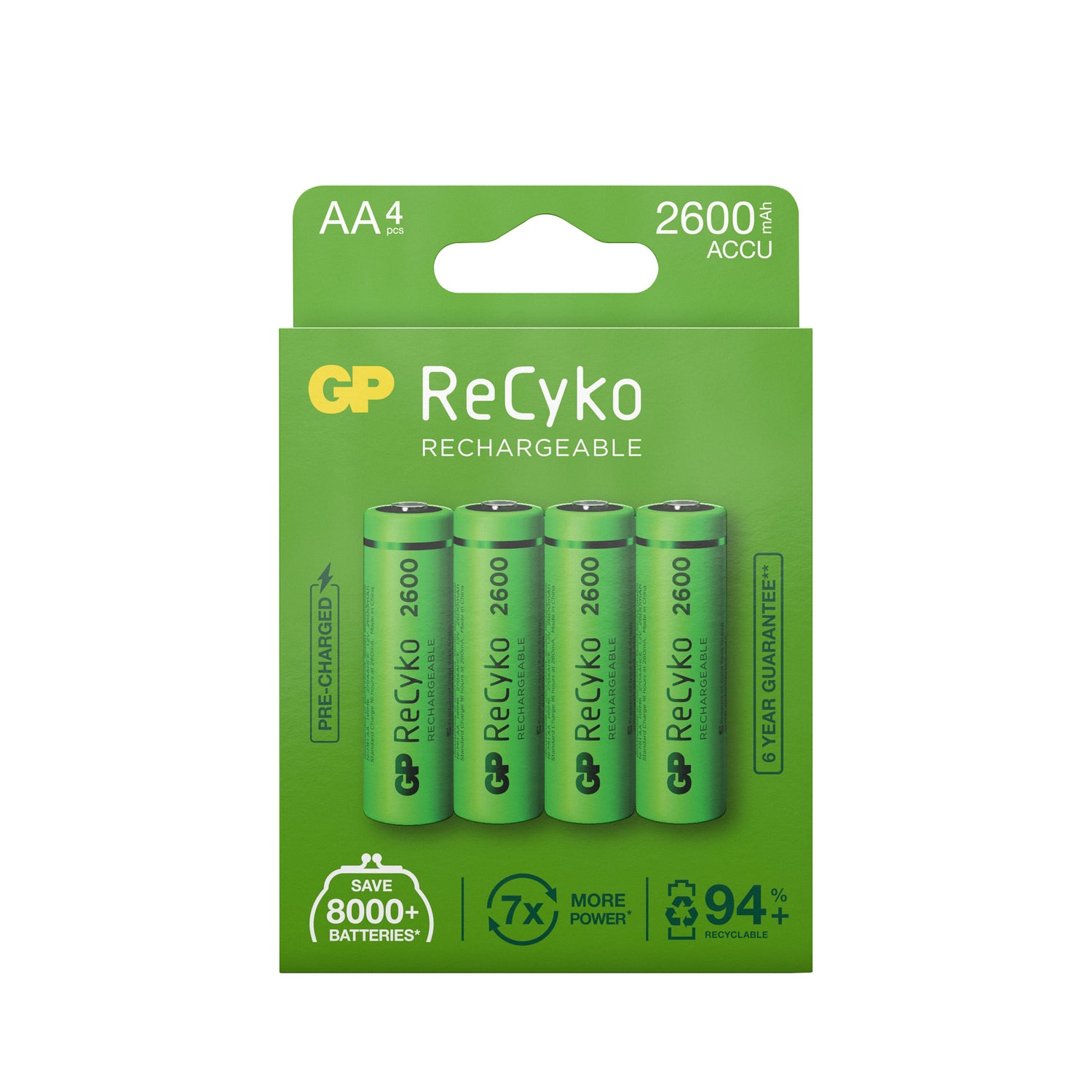ReCyko AA-batteri, 2600mAh, 4-pack GRÖN / EN STL