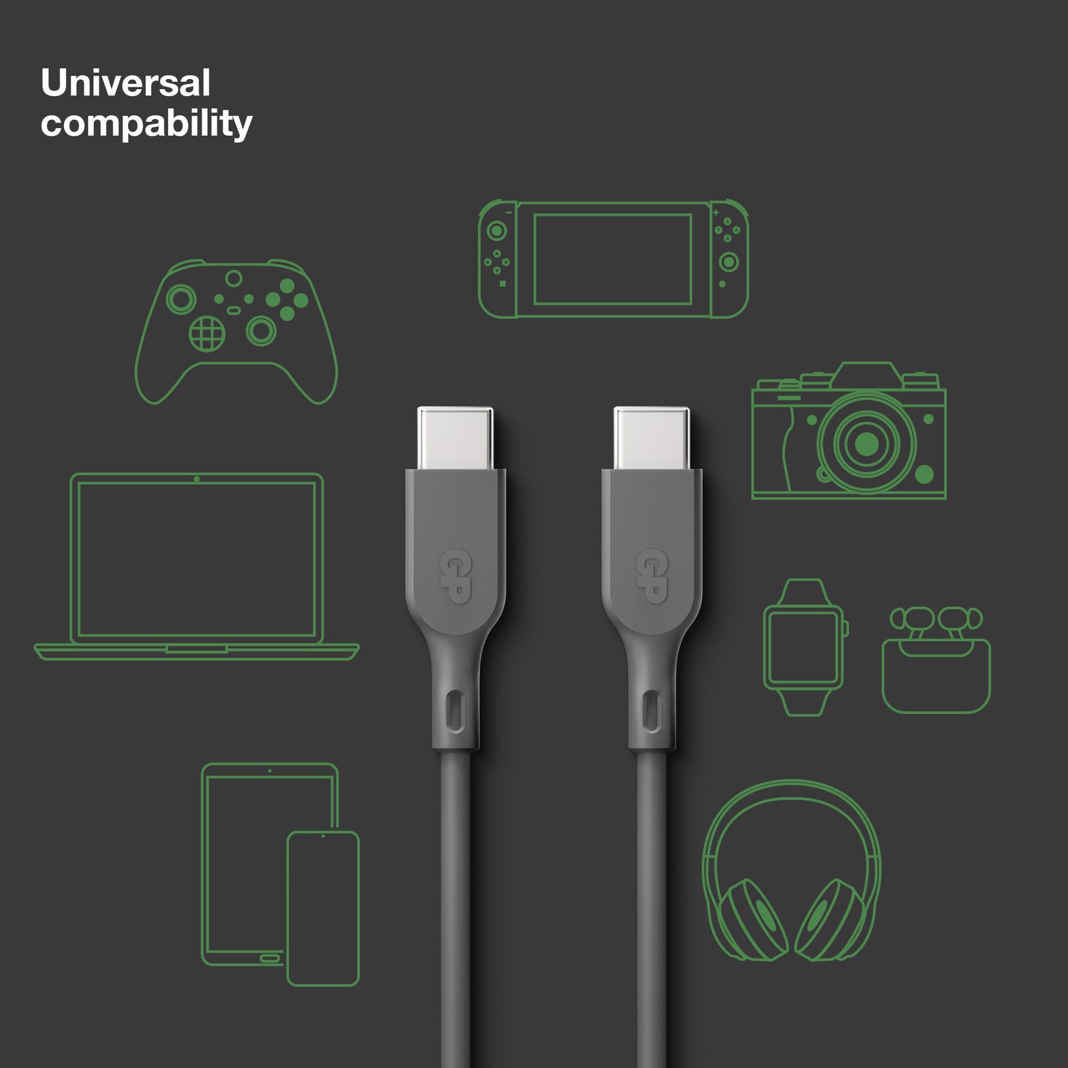Essential USB-kabel CC1P, USB-C till USB-C, 60W 1 meter GRÅ / 1 M