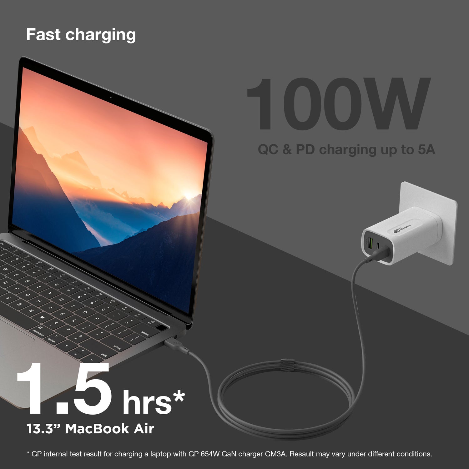 Essential USB-kabel CC2P, USB-C till USB-C 100W 2 meter GRÅ / 2 M