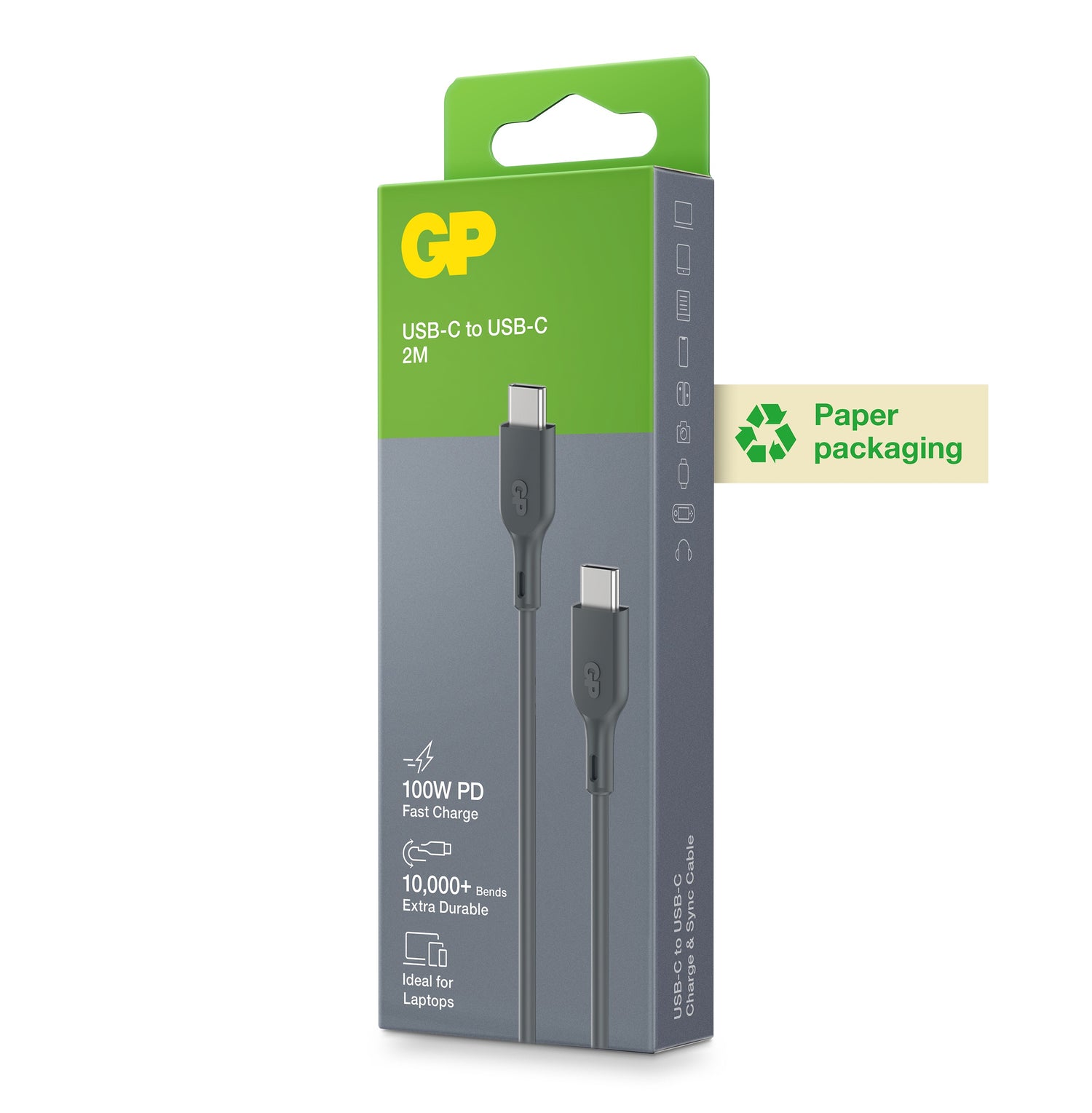 Essential USB-kabel CC2P, USB-C till USB-C 100W 2 meter GRÅ / 2 M