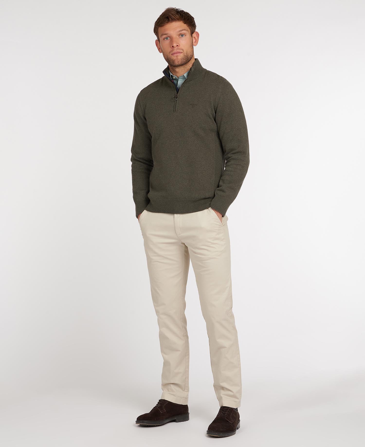Cotton Half zip Men OLIVE MARL / XL