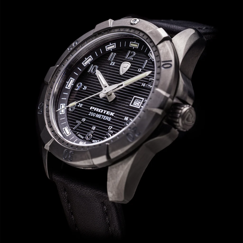 ProTek Dive Series 2000 Stål IP GUN GRAY STÅL SVART URTAVLA SVART LÄDERARMBAND / 1 ST / EN STL