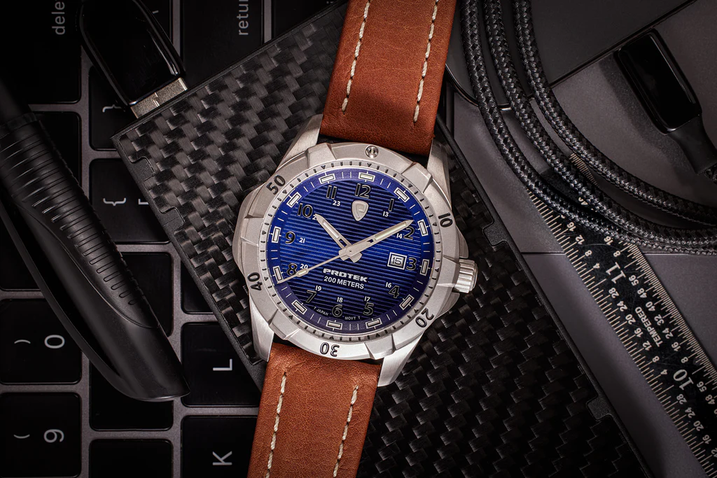 ProTek Dive Series 2000 Stål BORSTAT STÅL BLÅ URTAVLA DARK TAN LÄDERARMBAND / 1 ST / EN STL