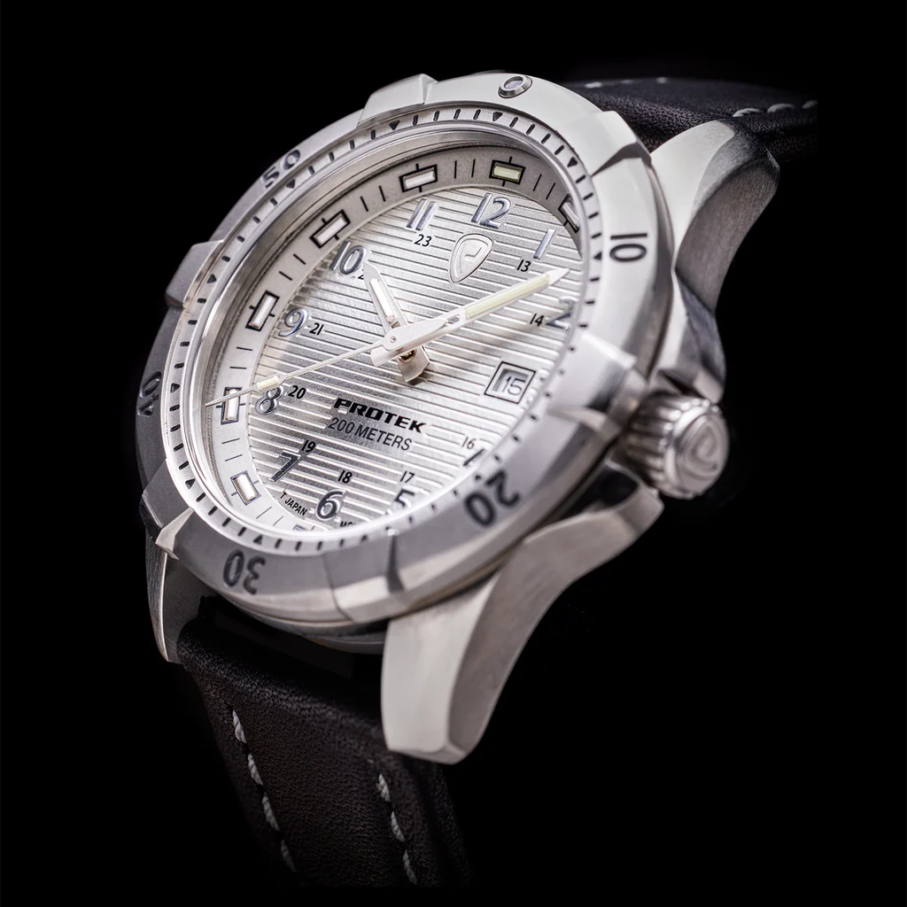 ProTek Dive Series 2000 Stål BORSTAT STÅL SILVER URTAVLA SVART LÄDERARMBAND / 1 ST / EN STL