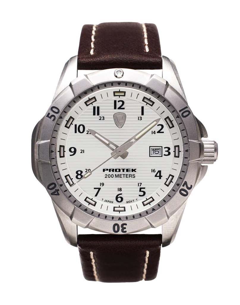 ProTek Dive Series 2000 Stål BORSTAT STÅL VIT URTAVLA MÖRKBRUNT LÄDERARMBAND / 1 ST / EN STL