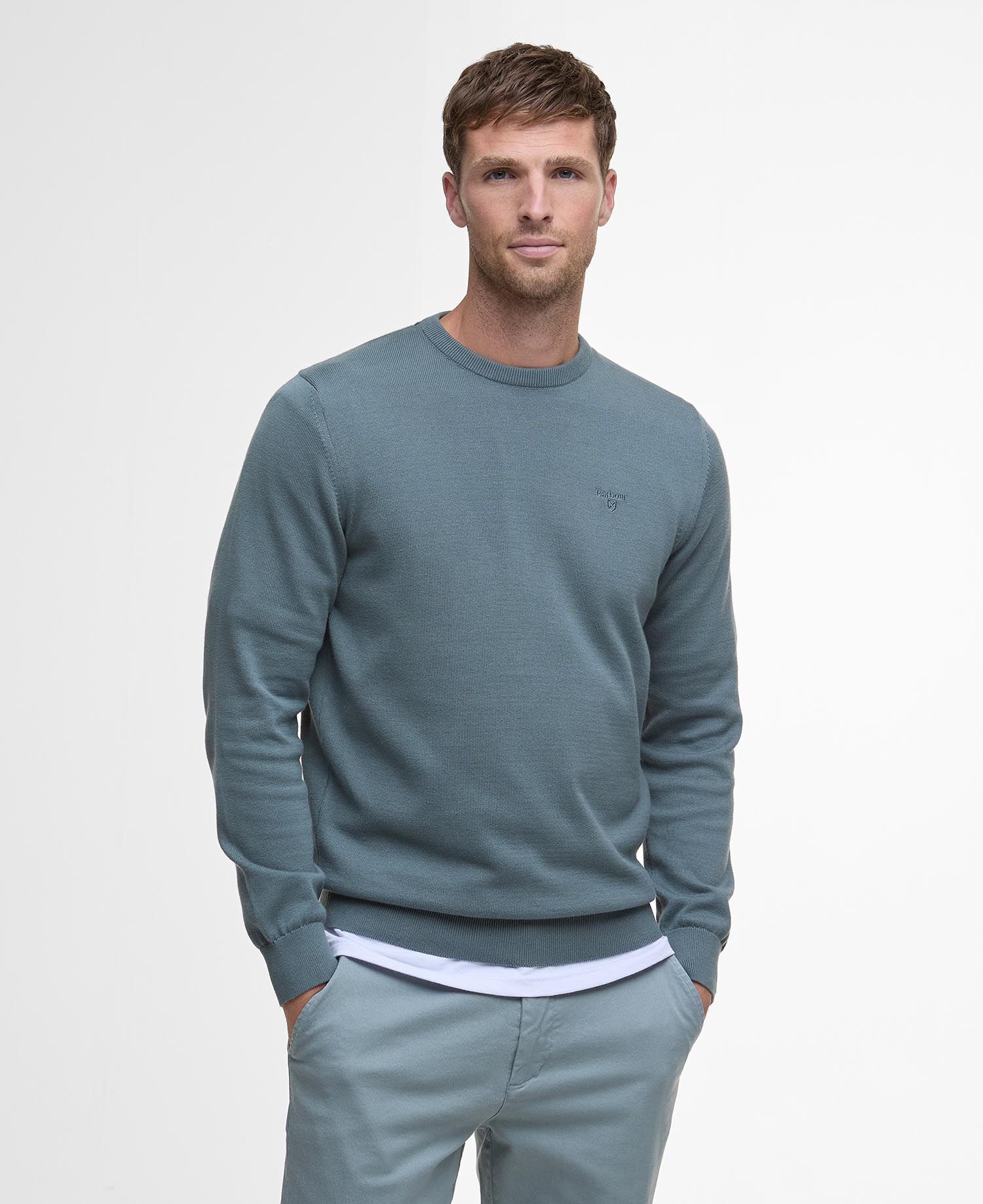 Pima Cotton Crew Neck Jumper Men VINTAGE TEAL / S