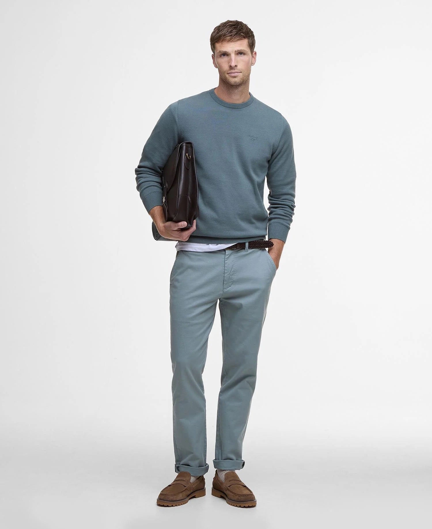 Pima Cotton Crew Neck Jumper Men VINTAGE TEAL / S