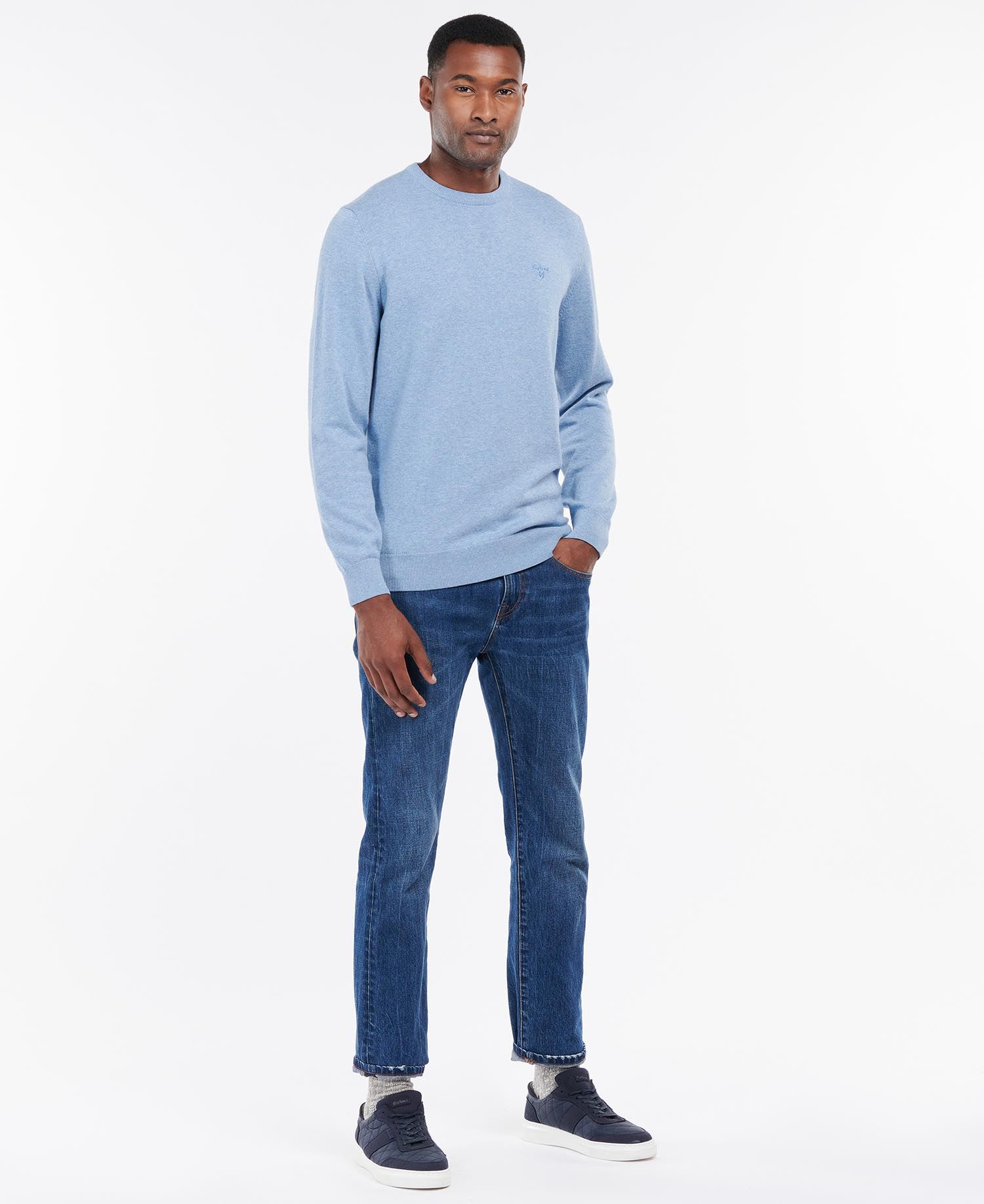 Pima Cotton Crew Neck Jumper Men DK CHAMBRAY / L