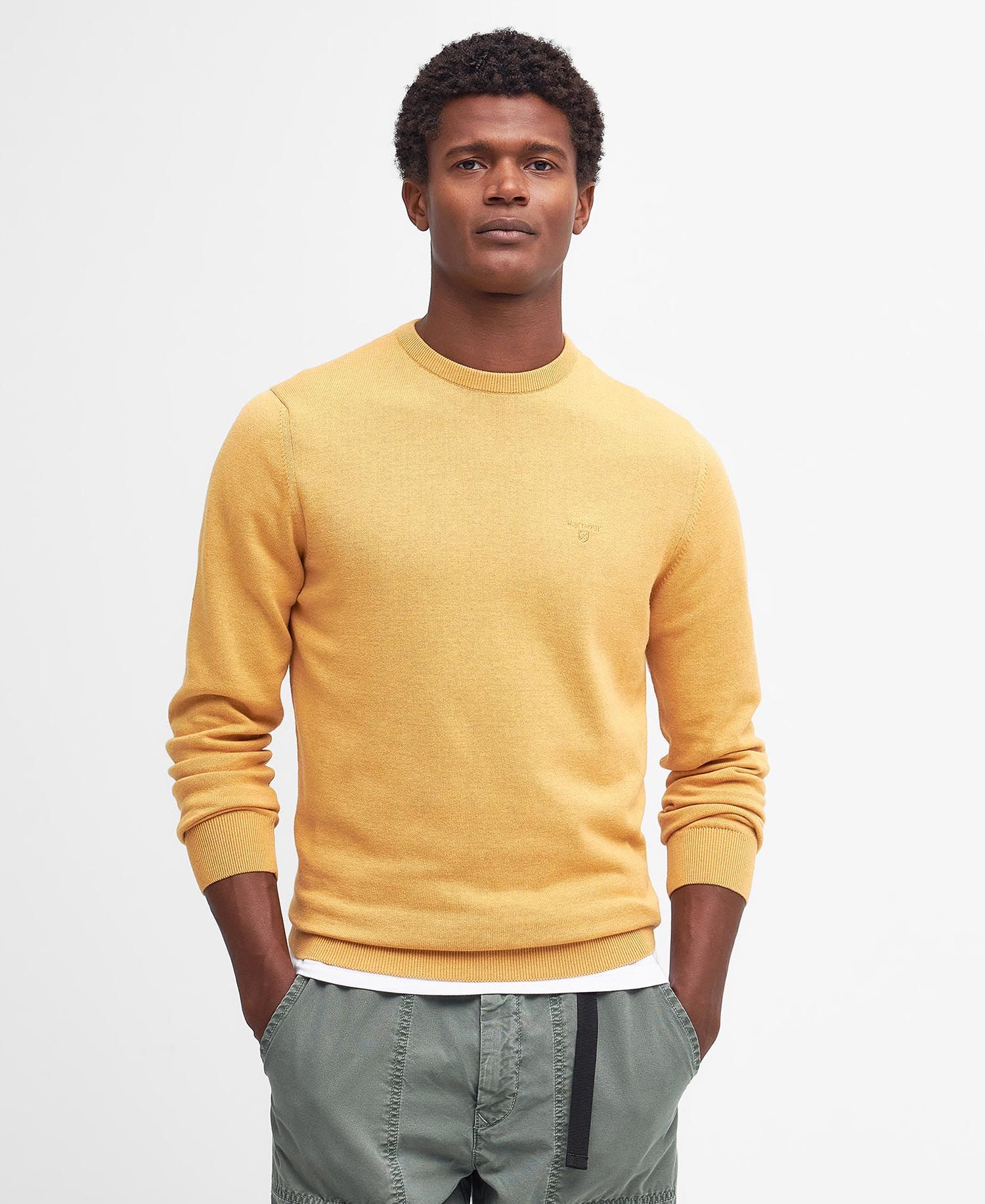 Pima Cotton Crew Neck Jumper Men HONEY GOLD / L
