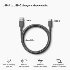 USB-Kabel USB-C till USB-A, 1 meter GRÅ / 1 M