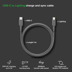 Essential Cable USB-C to Lightning GRÅ / 1 M