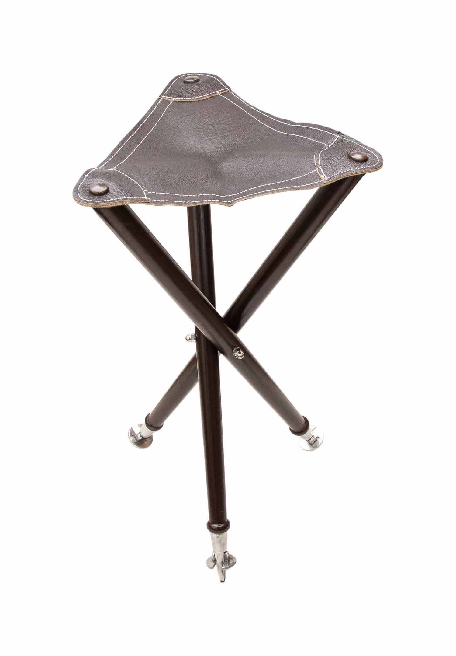 Hopfällbar pall med 3-ben och lädersits höjd 70cm MÖRKBRUN / 70 CM