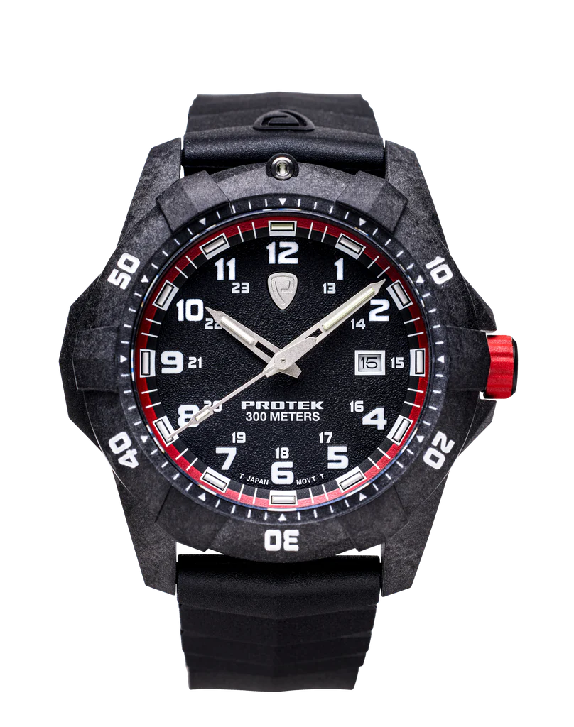 Carbon Composite Dive Series 1002 Svart Röd Med Svart Armband SVART RÖD MED SVART ARMBAND / 1 ST