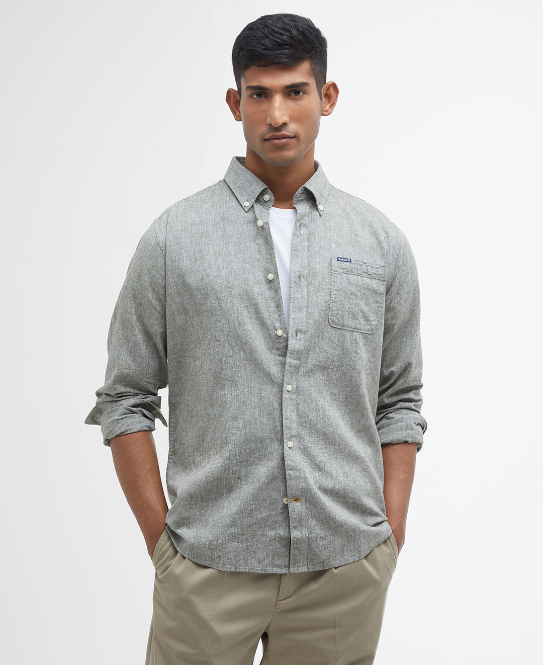 Nelson Tailored Shirt Men BLEACHED OLIVE / S