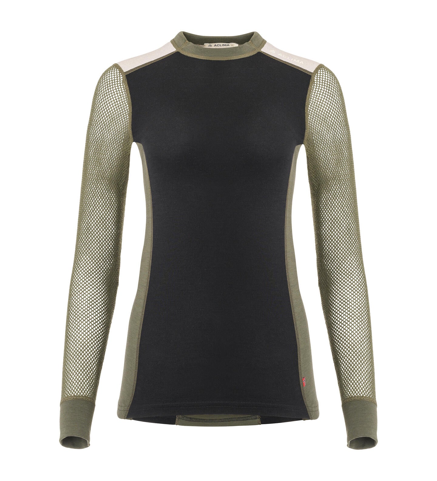 WoolNet Hybrid Crewneck Shirt Women JET BLACK/OLIVE NIGHT/BEIGE MEL / XL