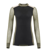 WoolNet Hybrid Crewneck Shirt Women JET BLACK/OLIVE NIGHT/BEIGE MEL / XL