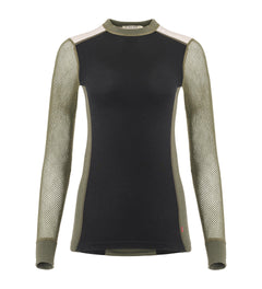 WoolNet Hybrid Crewneck Shirt Women JET BLACK/OLIVE NIGHT/BEIGE MEL / XS