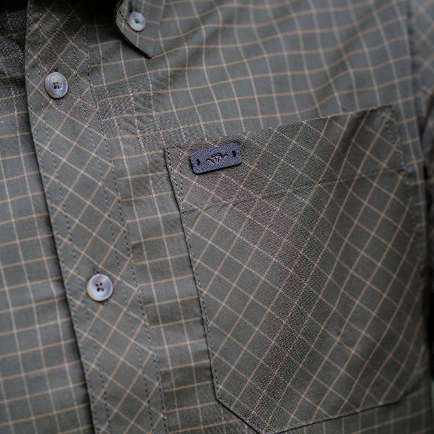 Men's Stretch Shirt Serge OLIVE/GREY CHECKED / M