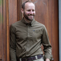 Men's Stretch Shirt Serge OLIVE/GREY CHECKED / M