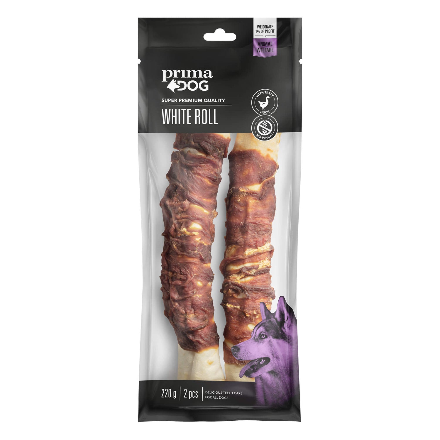 Vit tuggrulle-Kyckling eller Anka 170gr-550gr SORT ANKA & LÄNGD 25 CM & ANTAL 2 ST & MÄNGD 220 G