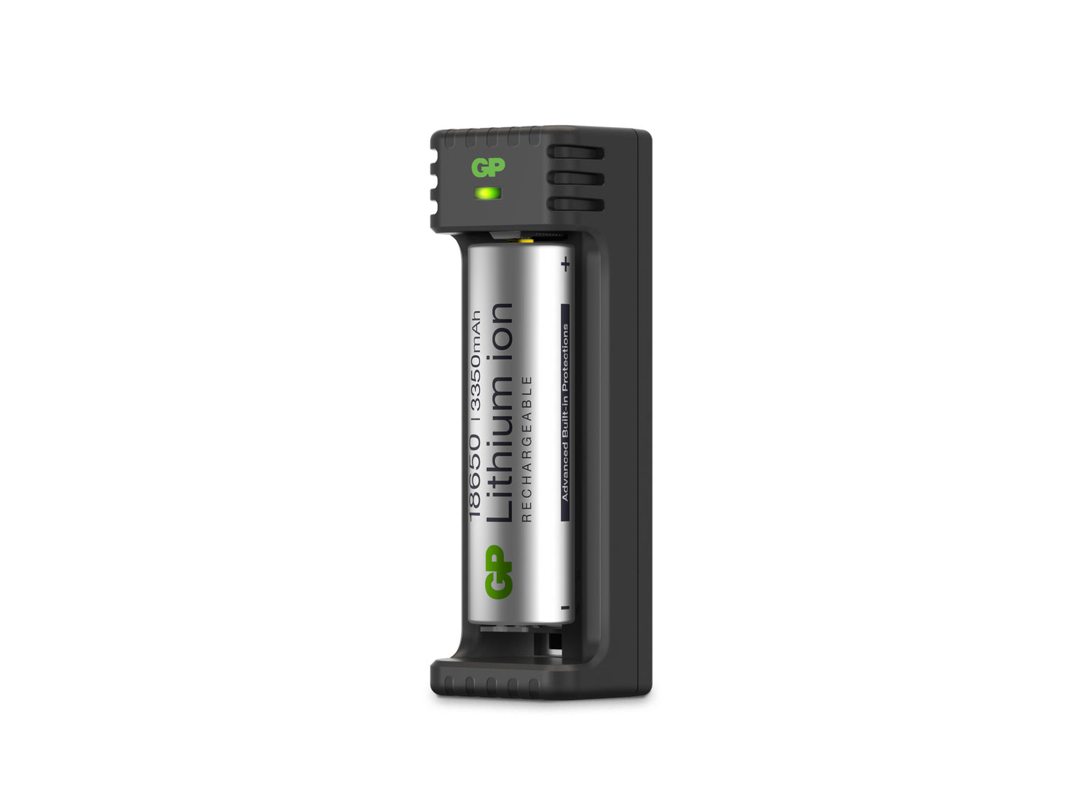 Li-ion batteriladdare 18650, 1 laddkanal, L111, inkl. 1st 3350 mAh SVART / EN STL