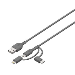 Essential 3-in-1 microUSB,USB-C,Lightning GRÅ / 1 M