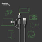 Essential 3-in-1 microUSB,USB-C,Lightning GRÅ / 1 M