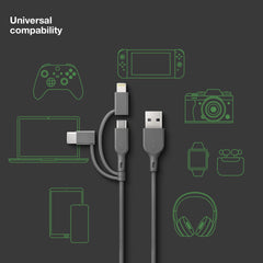 Essential 3-in-1 microUSB,USB-C,Lightning GRÅ / 1 M