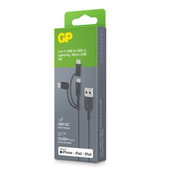 Essential 3-in-1 microUSB,USB-C,Lightning GRÅ / 1 M
