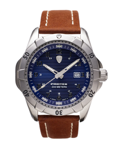 ProTek Dive Series 2000 Stål BORSTAT STÅL BLÅ URTAVLA DARK TAN LÄDERARMBAND / 1 ST / EN STL